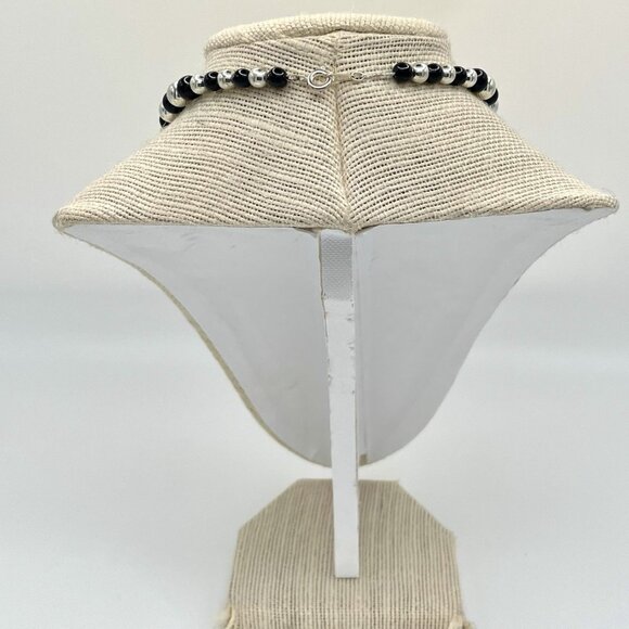 Vintage 80s Silver & Black Bead Cluster Statement Necklaces Marked Korea Costume - Picture 3 of 10